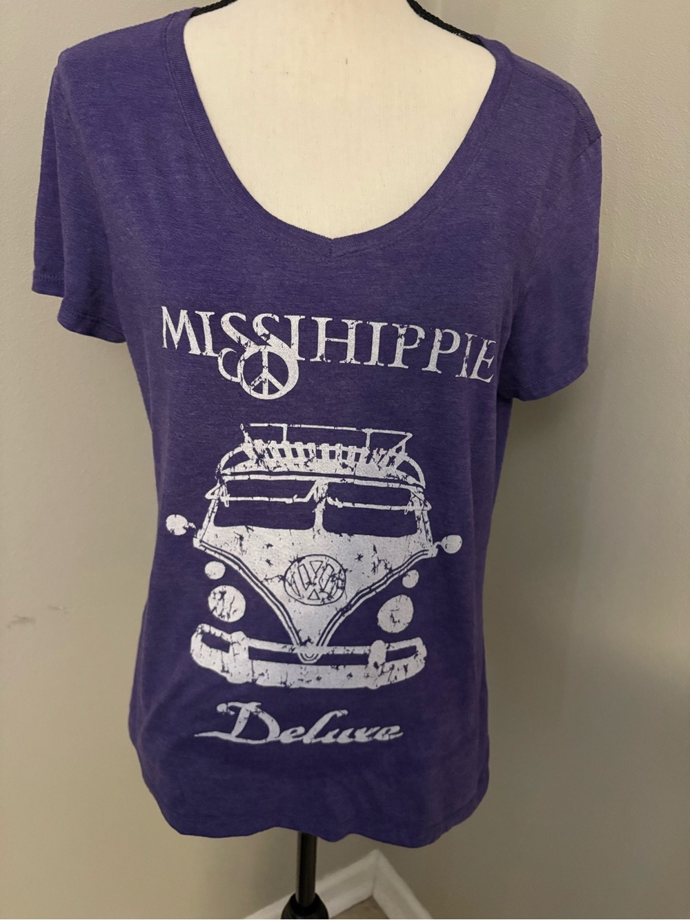 Women's Purple V-Neck Graphic Tee With VW Distressed Graphic
